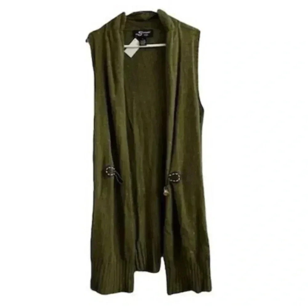 Sharagano studio Women's Sleeveless Knit Vest L Green Toggle Closure Cas…